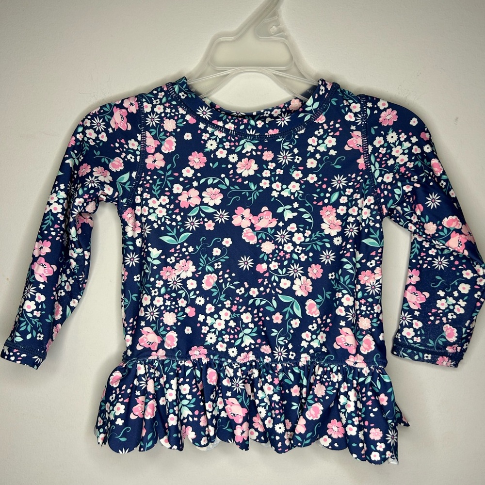 Ruffle Butts Navy Floral Long Sleeve Rash-guard 18-24M. SKU A38